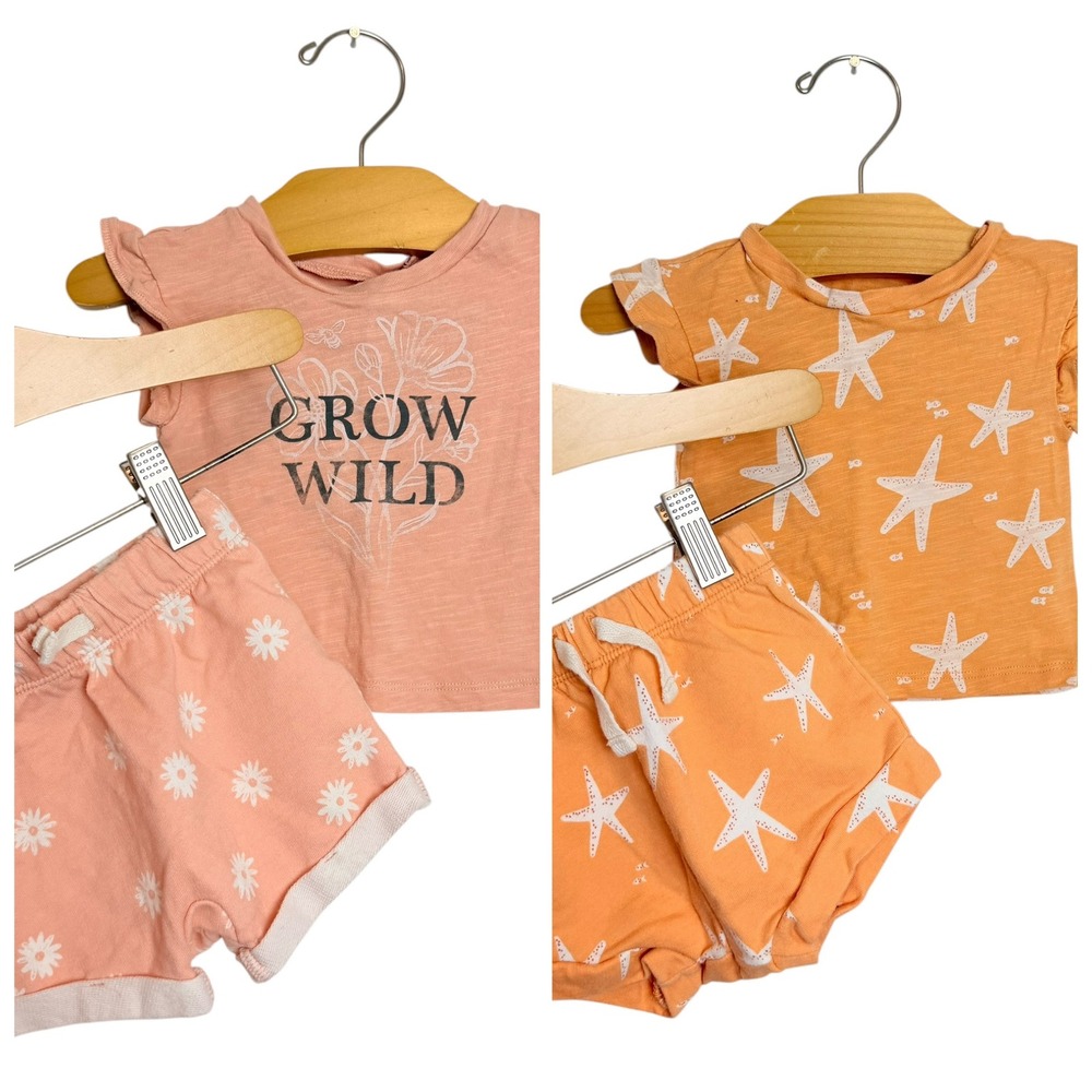 Little Co Lauren Conrad Baby Girl 2 Set Bundle Starfish Daisy Organic Cotton 3M
